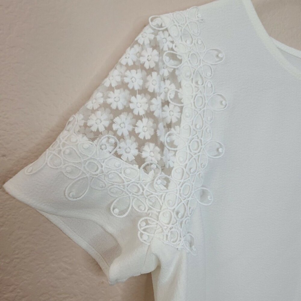Marc New York Top Women Small White Floral Embroidered Mesh Short Sleeve Stretch - Picture 10 of 12